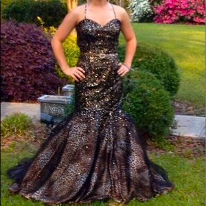 Black and leopard print prom dress